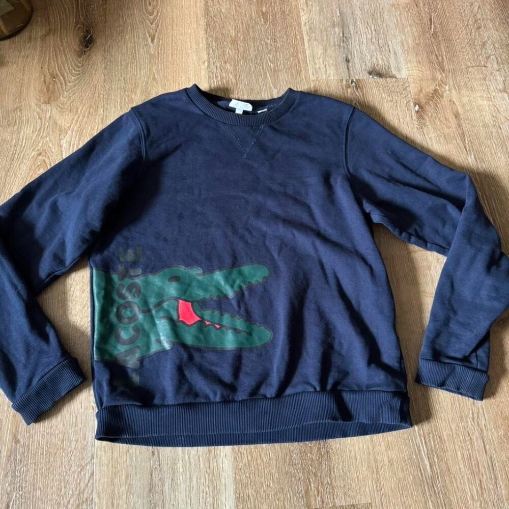 Lacoste Navy Kids Blue Sweatshirt with alligator design ribbed cage Size‎ 14